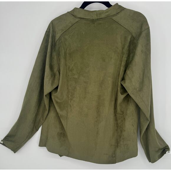 Kori America Womens Faux Suede Asymmetric Full Zip Jacket w/ Pockets Size L NWT - Picture 3 of 6